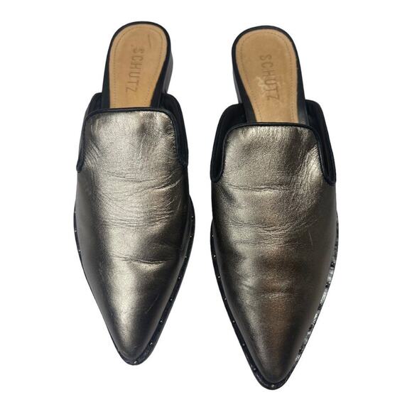 Schutz Shoes Bronze Metallic Slip On Leather Mule Size 7 - Picture 1 of 8